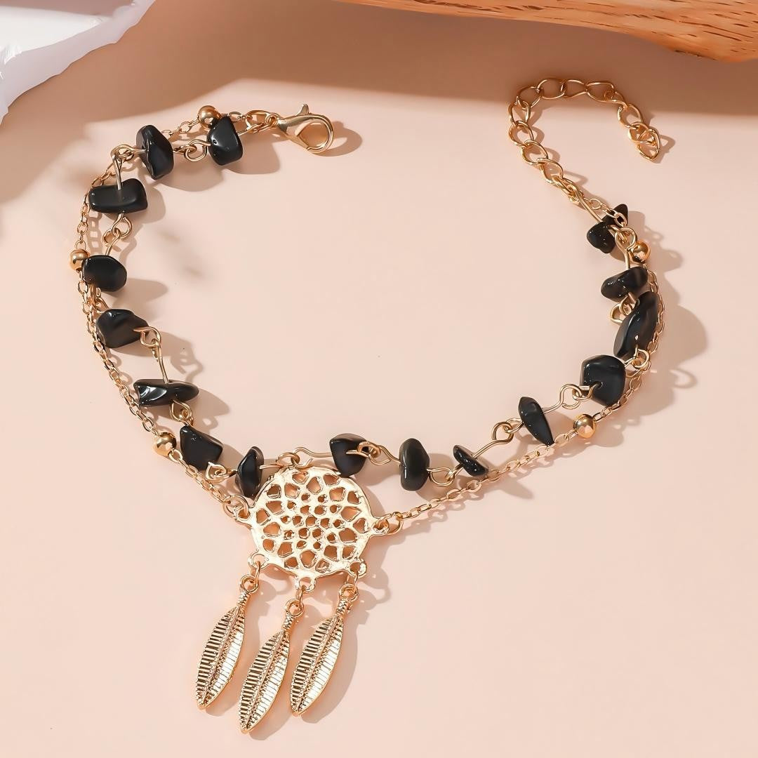 Boho Vintage Dreamcatcher Feather Anklet