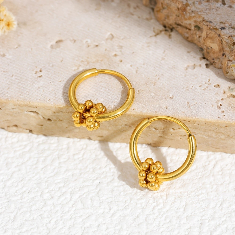 18k Dainty Beaded Flower Hoop Earrings