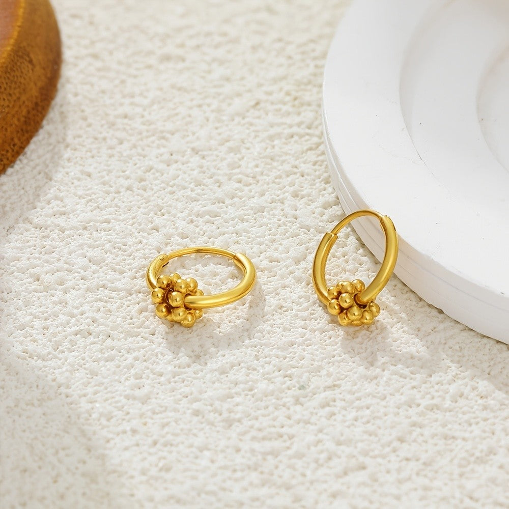 18k Dainty Beaded Flower Hoop Earrings