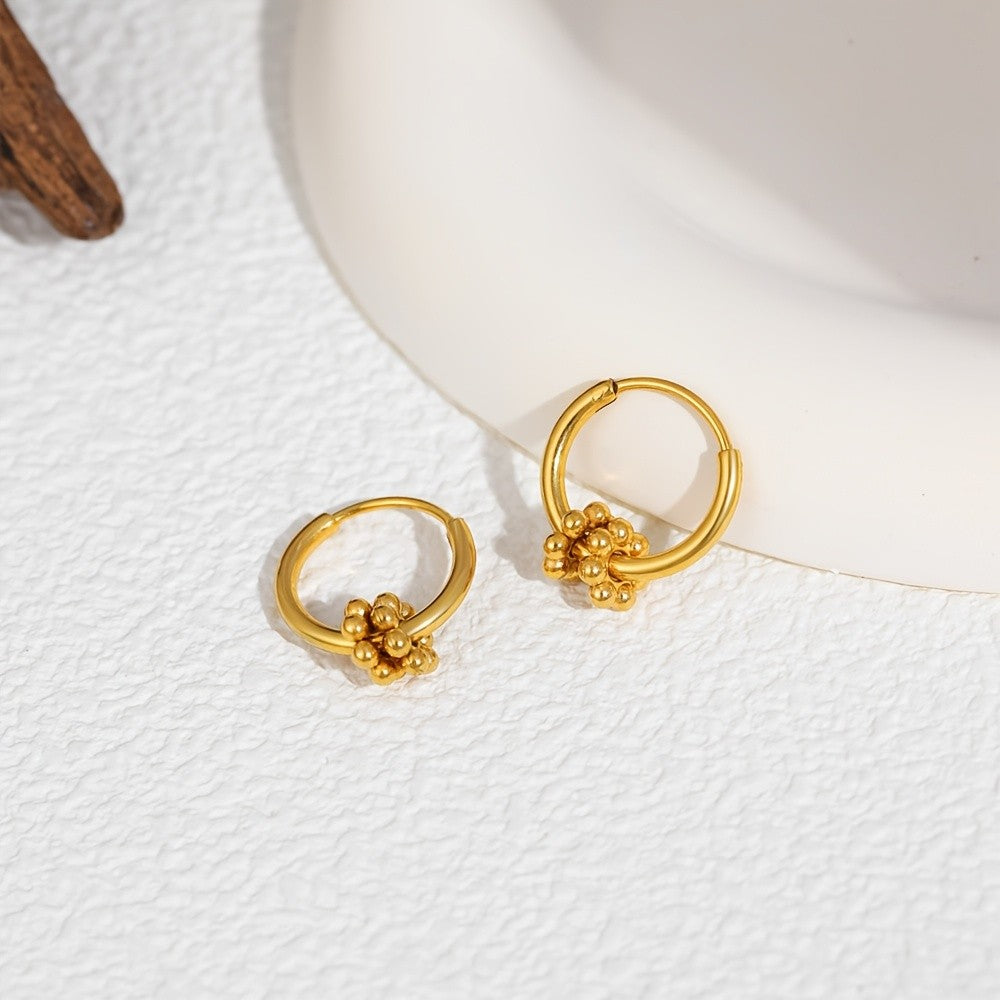 18k Dainty Beaded Flower Hoop Earrings
