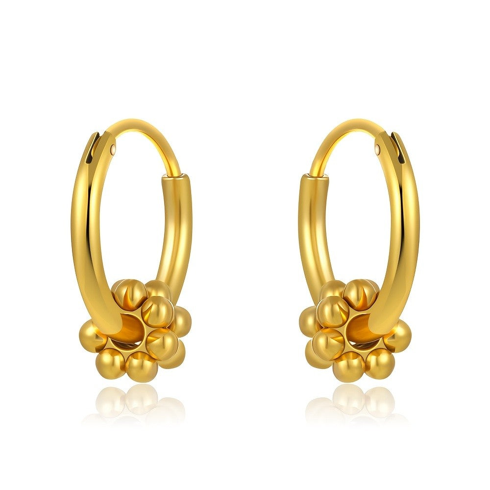18k Dainty Beaded Flower Hoop Earrings