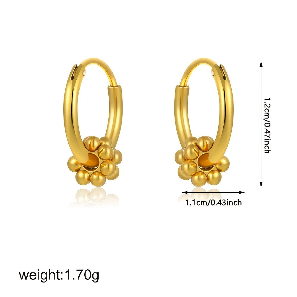 18k Dainty Beaded Flower Hoop Earrings