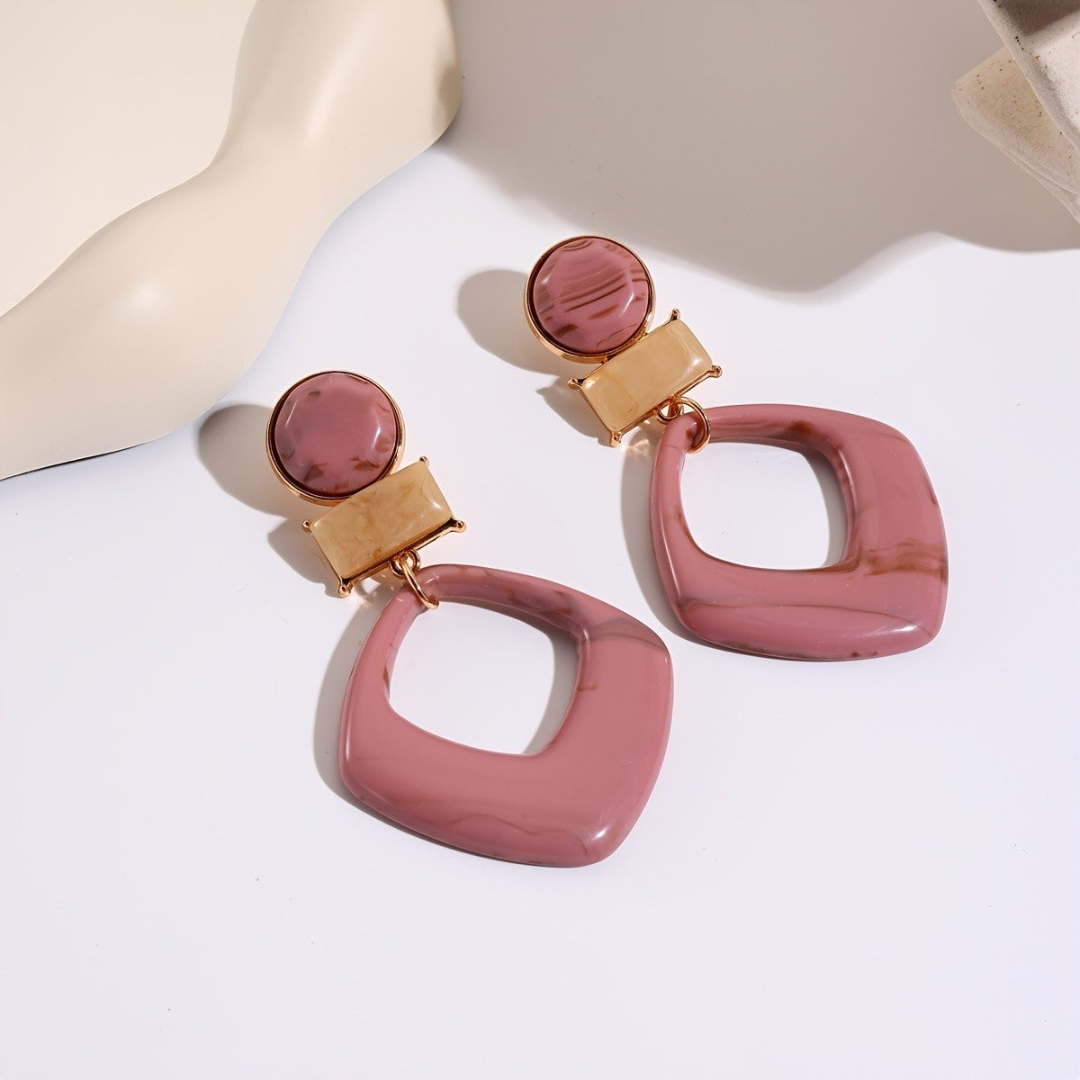 Classy Marbled Yellow Geometric Drop Earrings