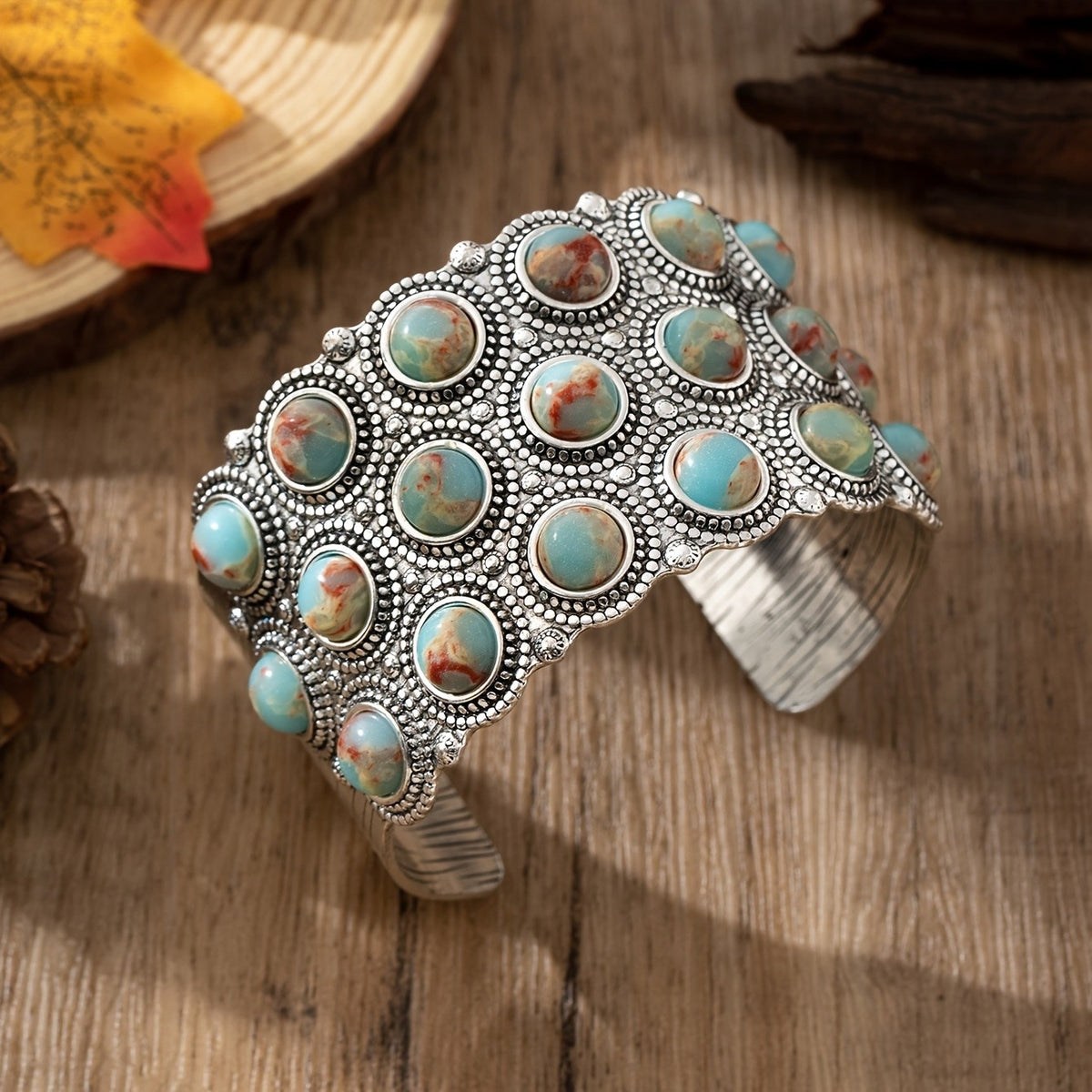 Vintage Boho Natural Stone Cuff Bracelet