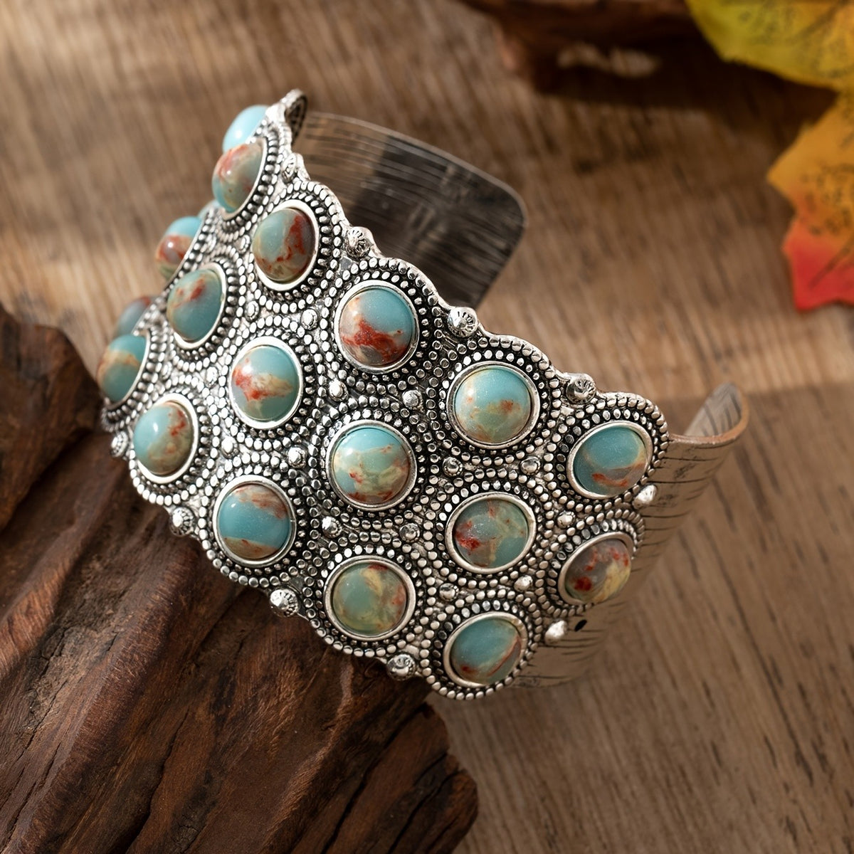 Vintage Boho Natural Stone Cuff Bracelet