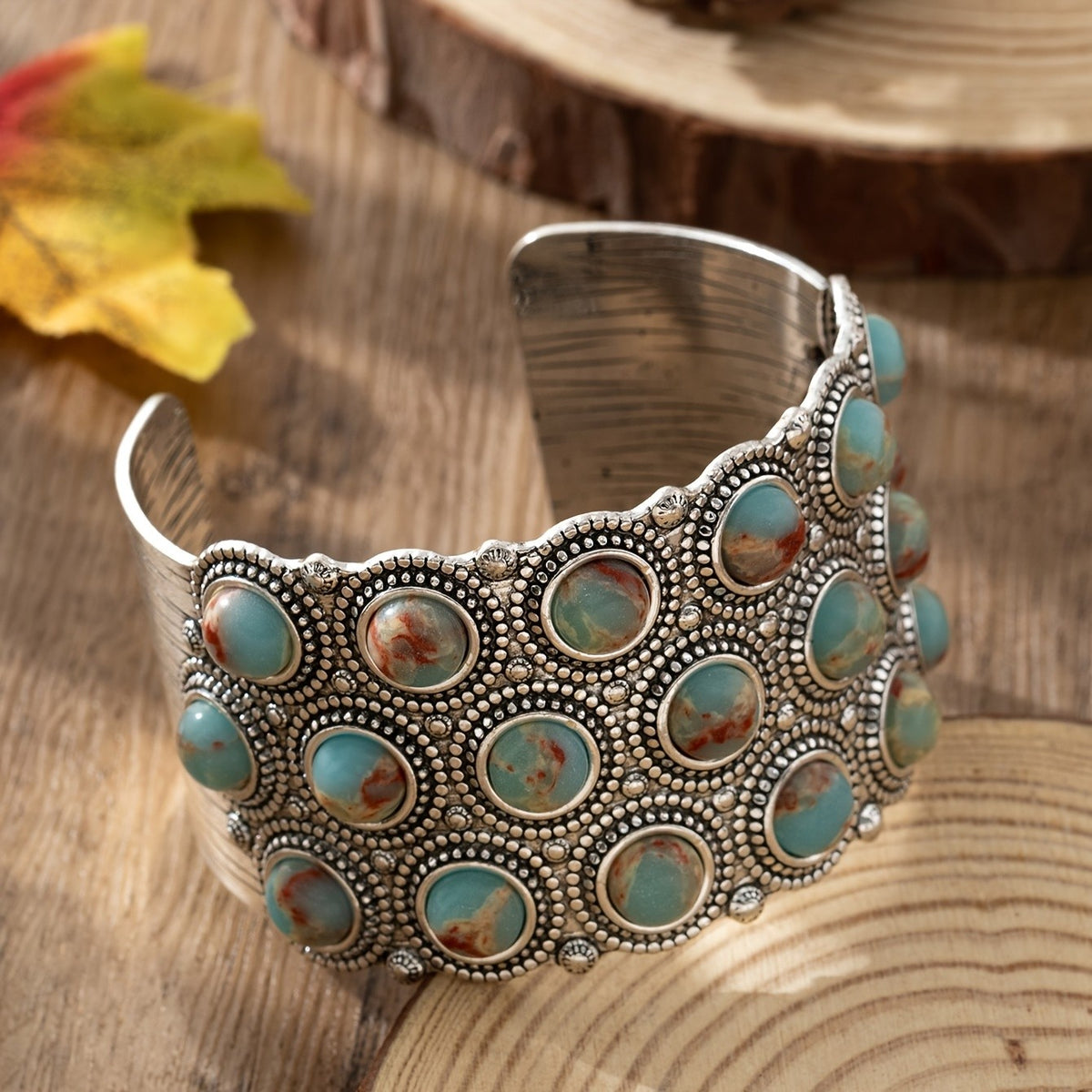 Vintage Boho Natural Stone Cuff Bracelet