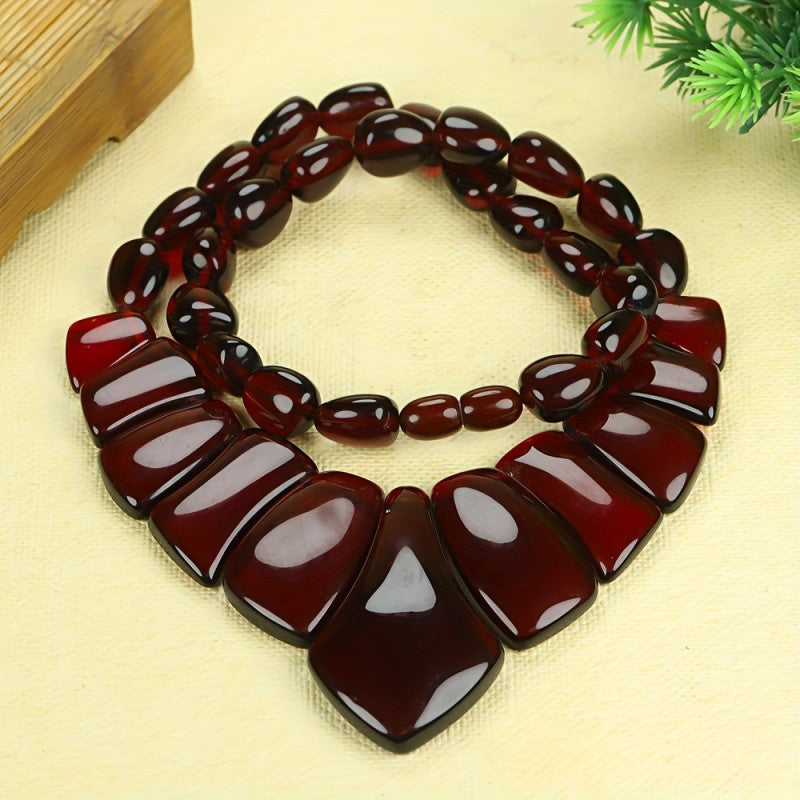 Elegant Burgundy Geometric Bib Necklace