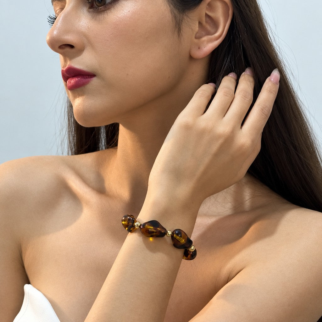 Vintage Amber Teardrop Acrylic Bracelet