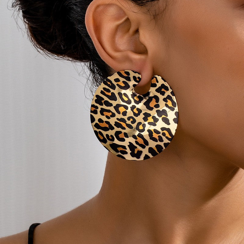 Classy Leopard Print Round Disc Earrings