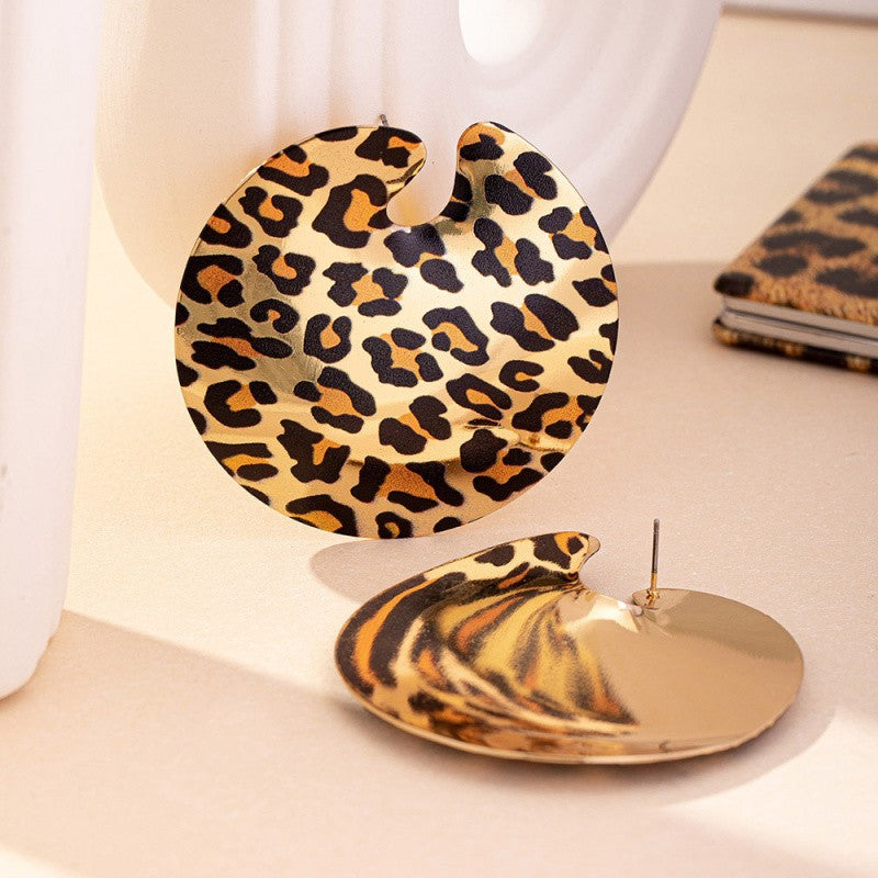 Classy Leopard Print Round Disc Earrings