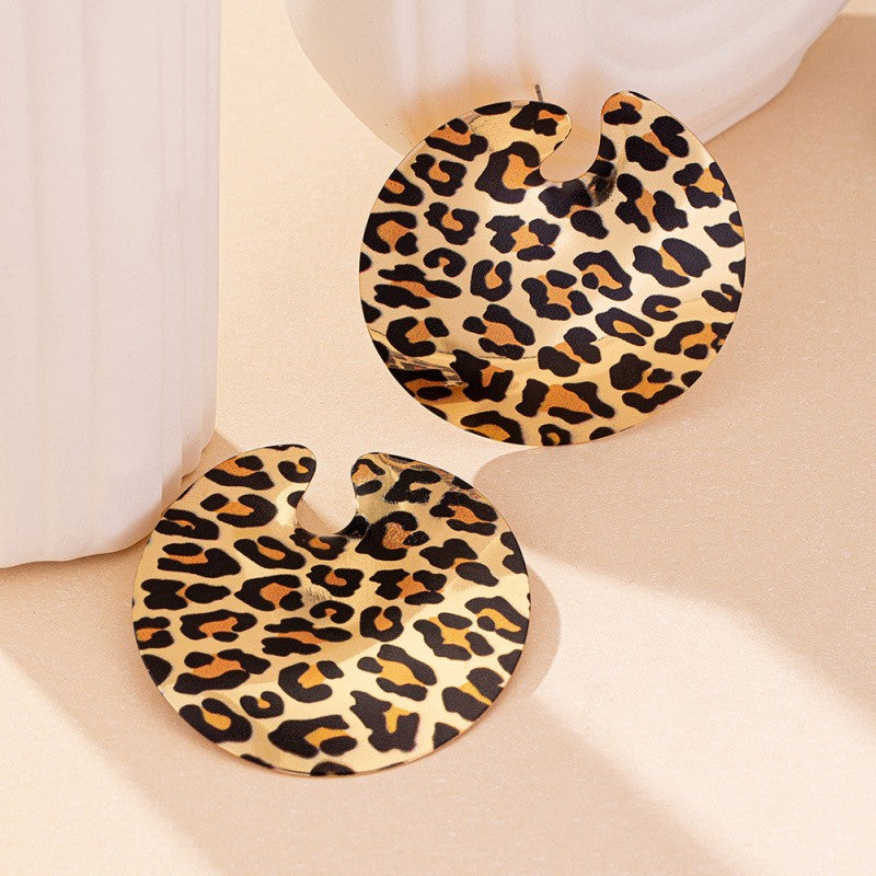 Classy Leopard Print Round Disc Earrings