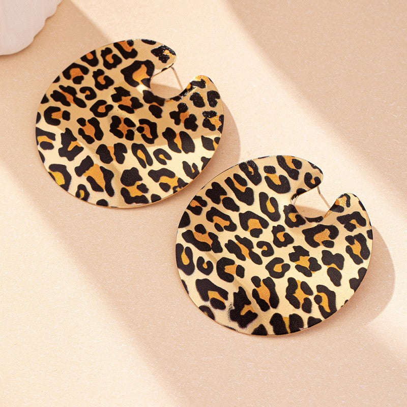 Classy Leopard Print Round Disc Earrings