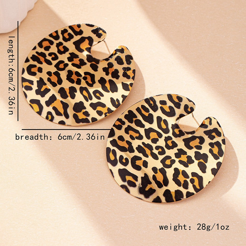 Classy Leopard Print Round Disc Earrings