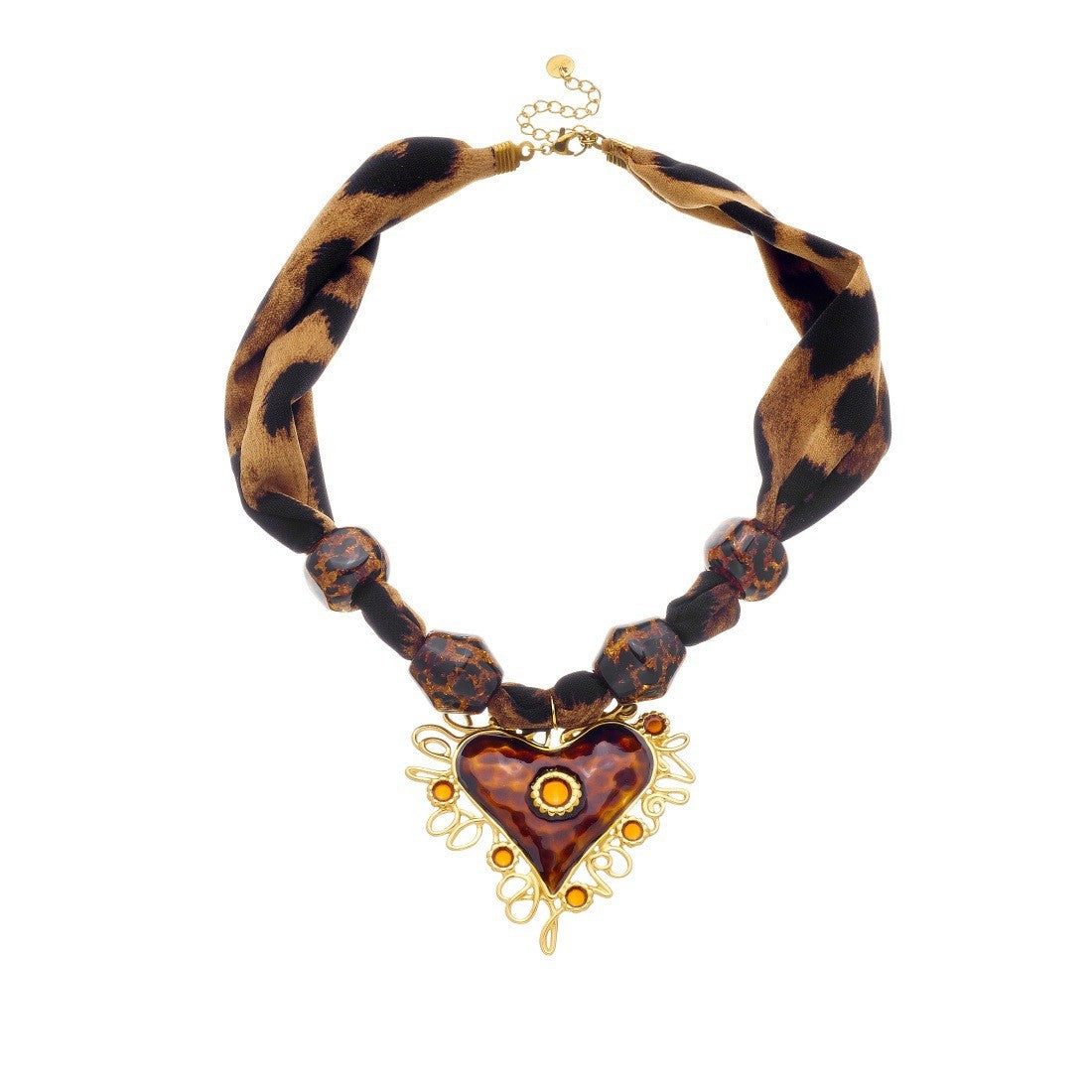 Boho Leopard Print Scarf Heart Necklace