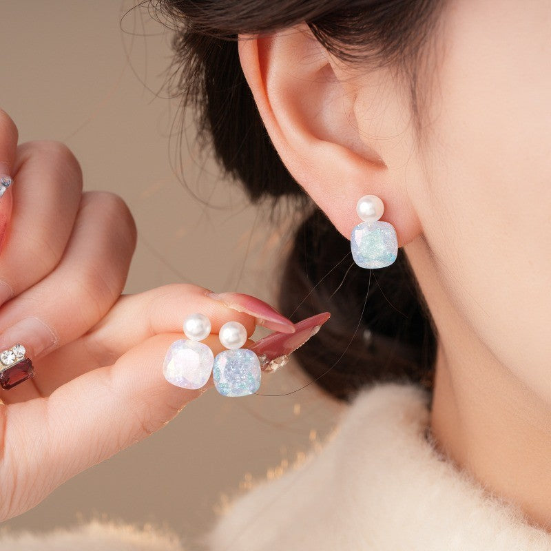 Classy Glitter Square Faux Pearl Earrings