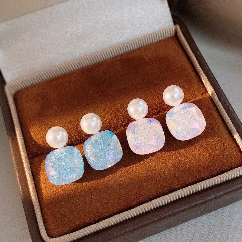 Classy Glitter Square Faux Pearl Earrings