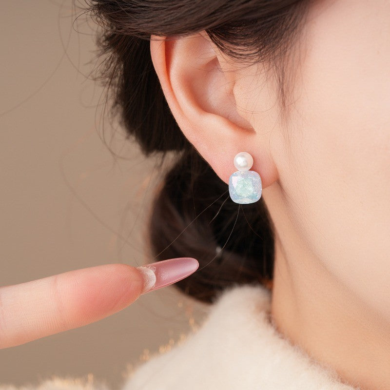Classy Glitter Square Faux Pearl Earrings