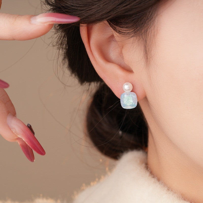 Classy Glitter Square Faux Pearl Earrings