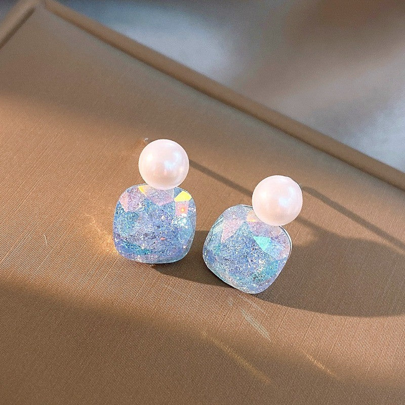 Classy Glitter Square Faux Pearl Earrings