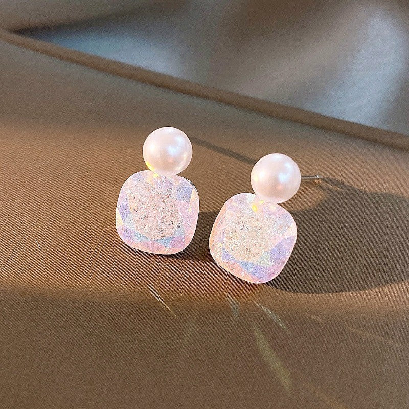 Classy Glitter Square Faux Pearl Earrings