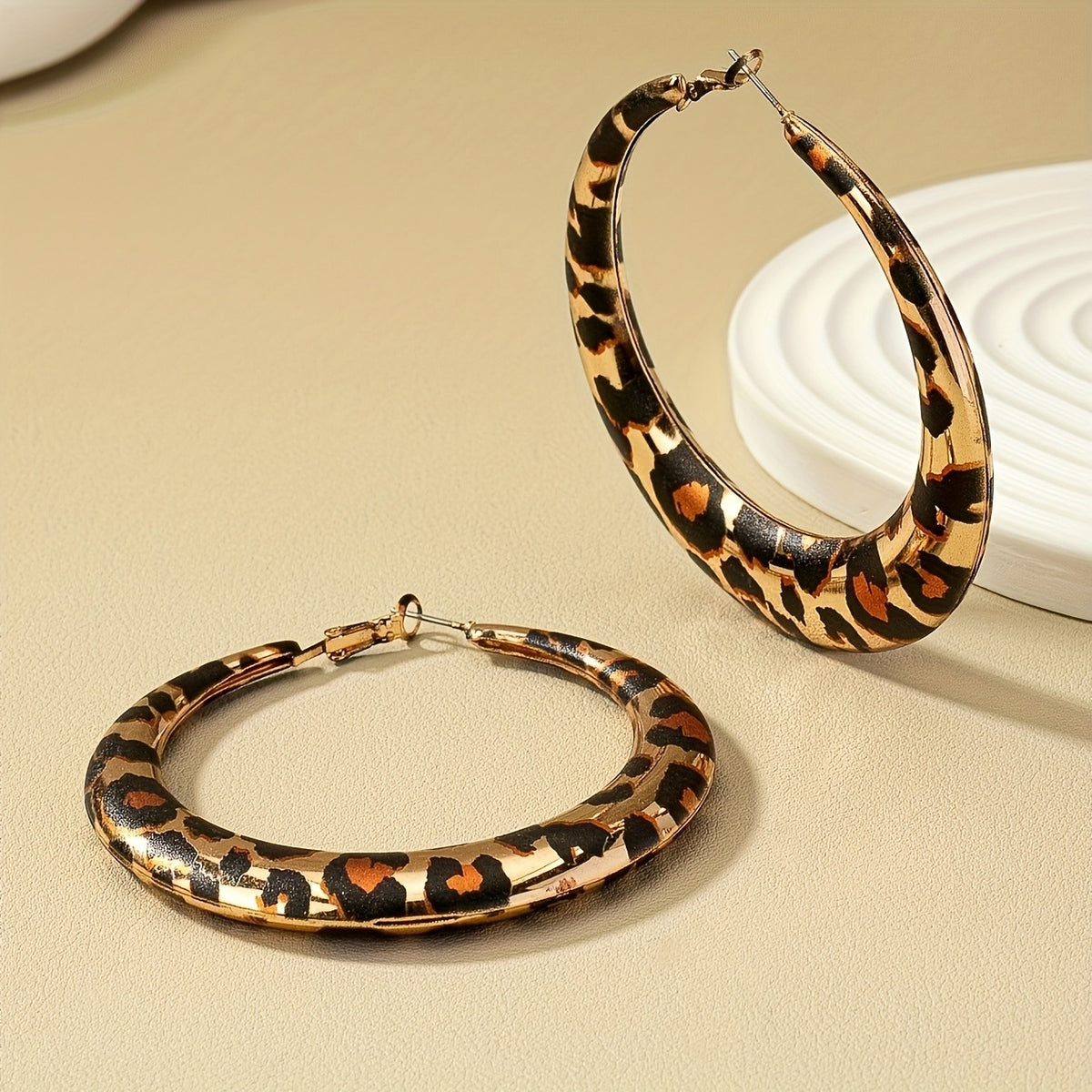 14k Leopard Print Hoop Earrings