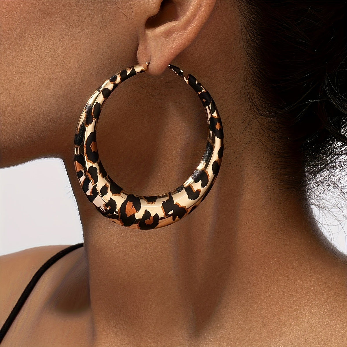 14k Leopard Print Hoop Earrings
