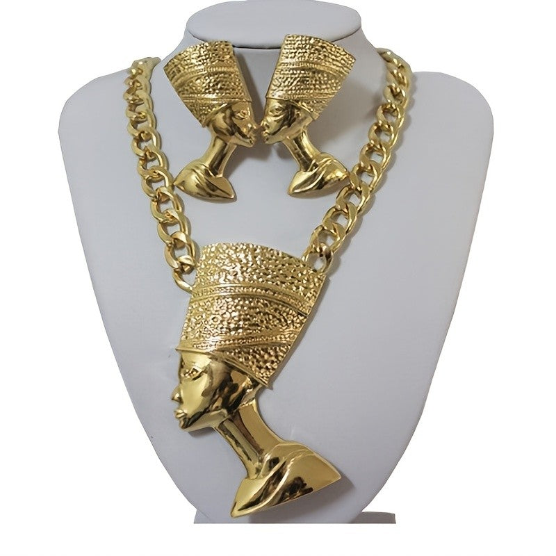 18k Vintage Egyptian Queen Necklace & Earring Set