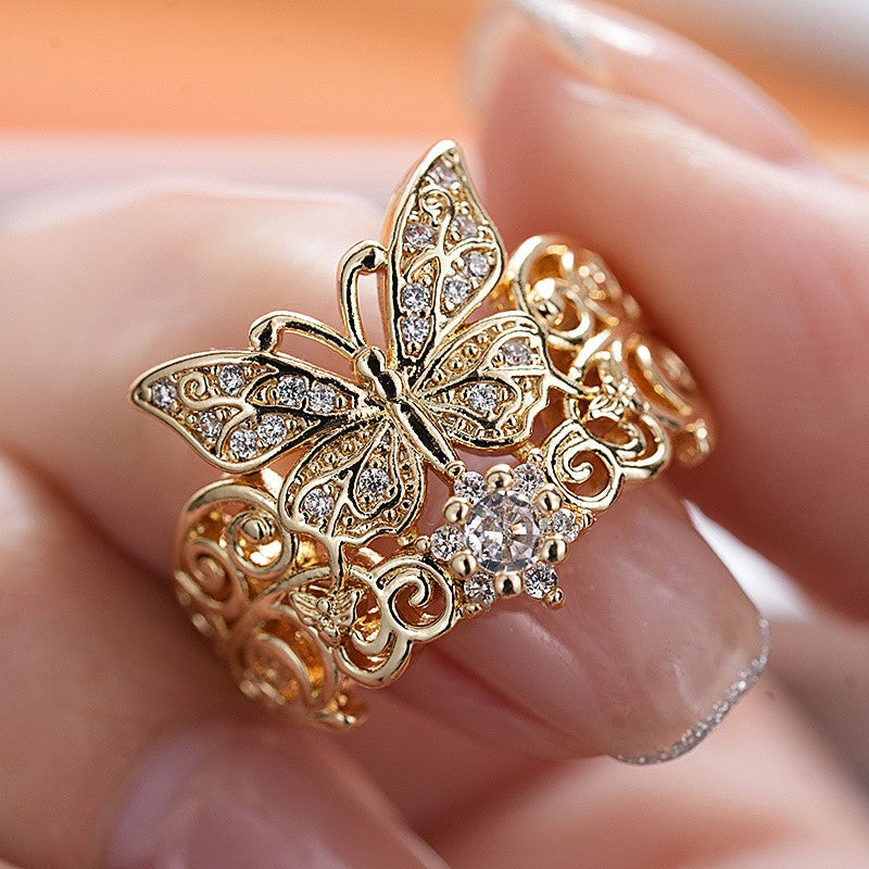 Elegant Hollow Butterfly Zircon Ring