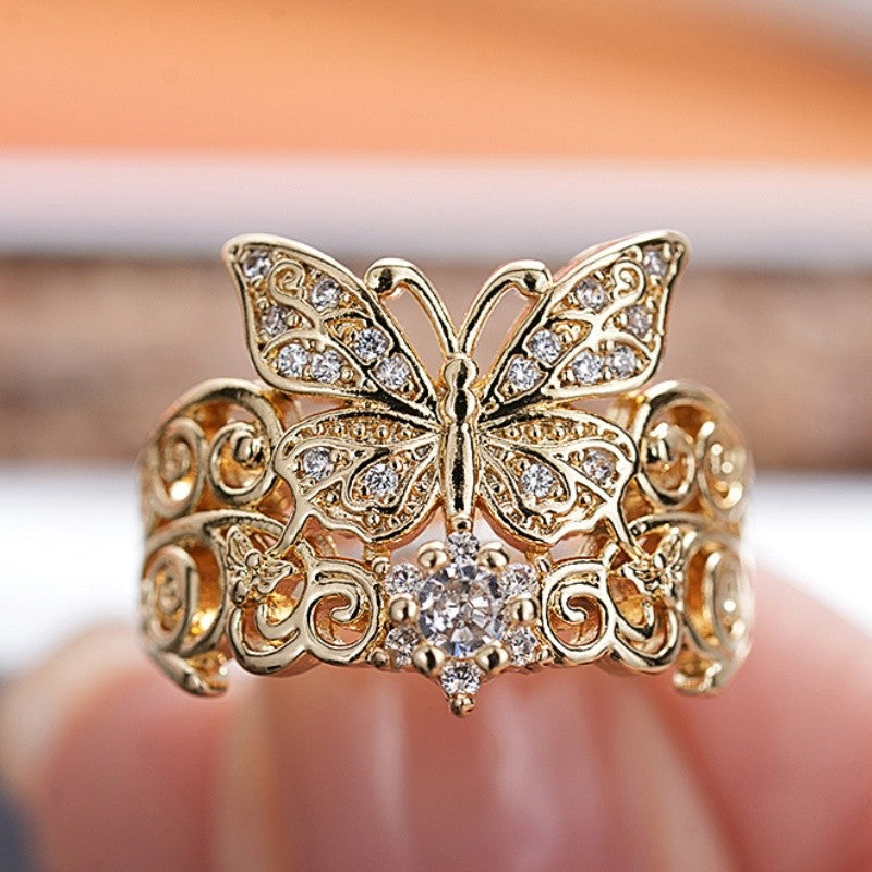 Elegant Hollow Butterfly Zircon Ring