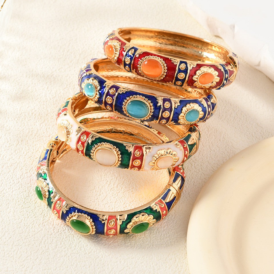 Vintage Enamel Gemstone Bangle Set