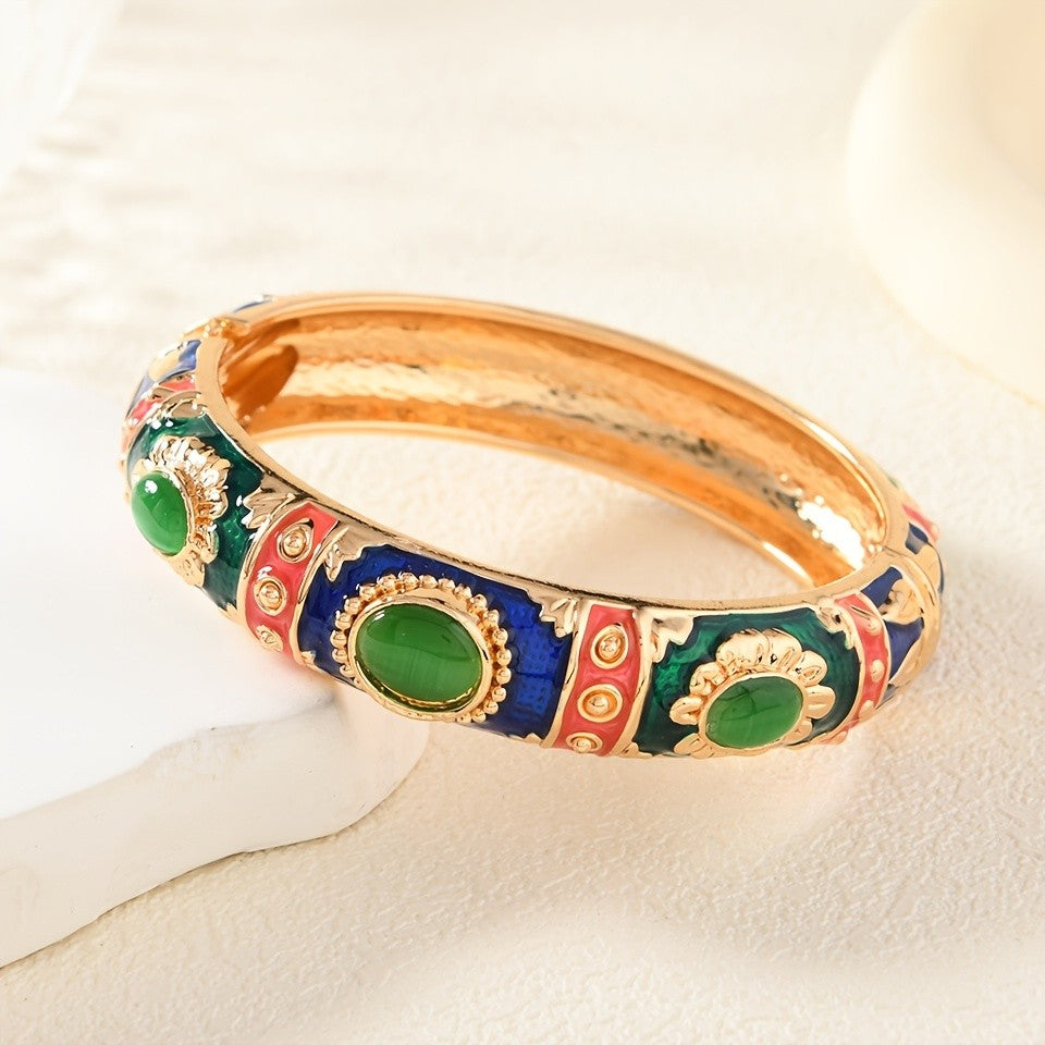 Vintage Enamel Gemstone Bangle Set