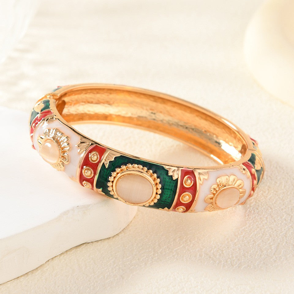 Vintage Enamel Gemstone Bangle Set