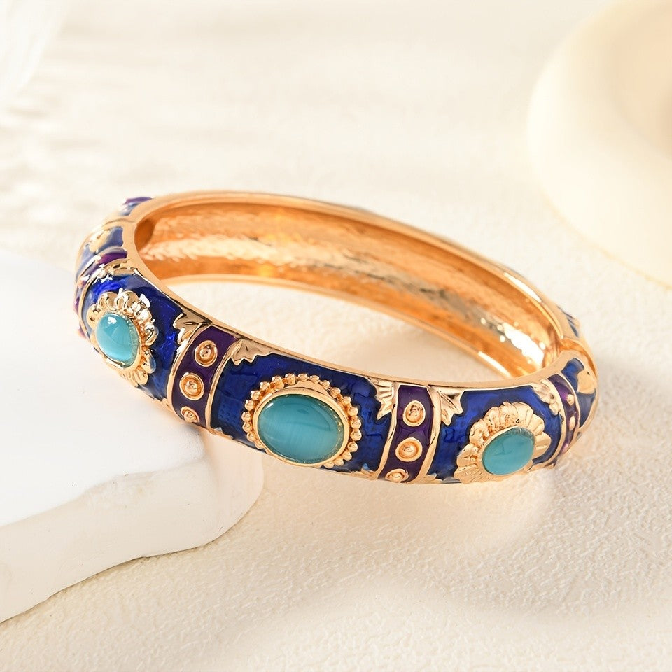 Vintage Enamel Gemstone Bangle Set