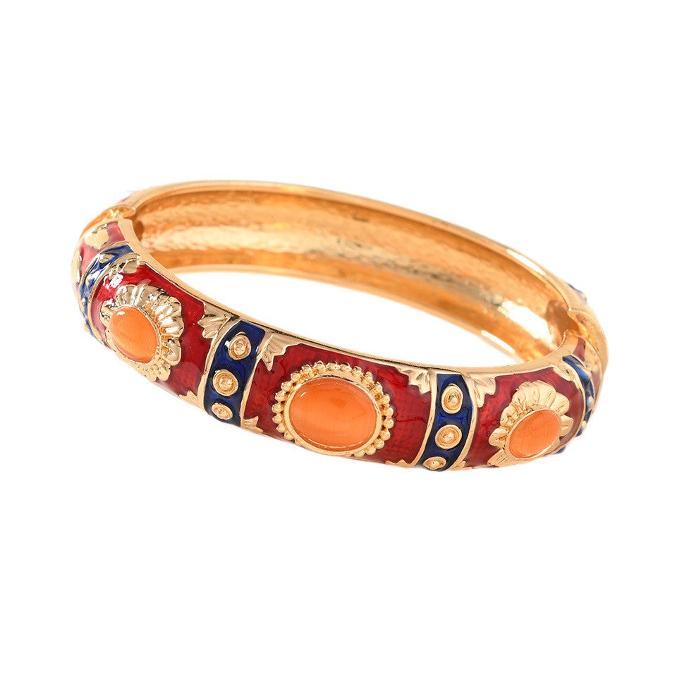 Vintage Enamel Gemstone Bangle Set