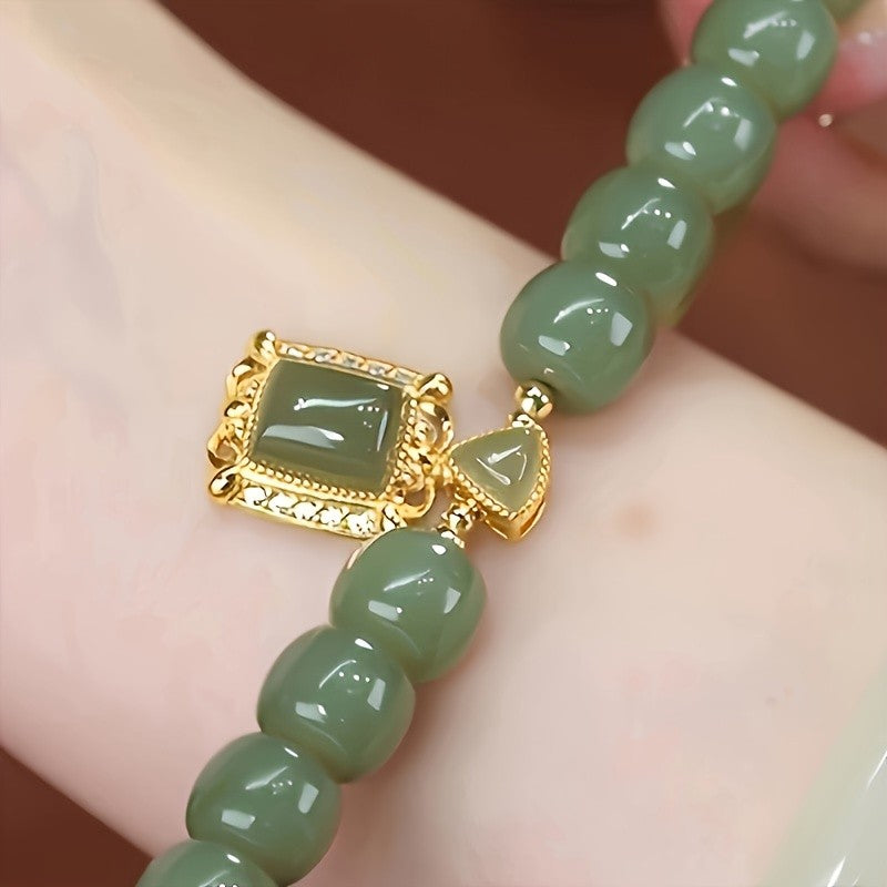14k Elegant Green Jade Beaded Bracelet