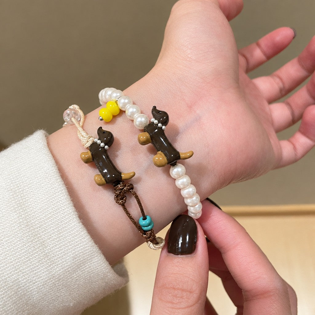 Dainty Dachshund Pearl Bracelet