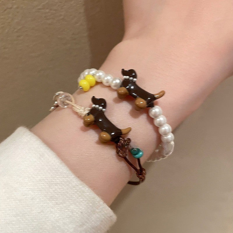 Dainty Dachshund Pearl Bracelet