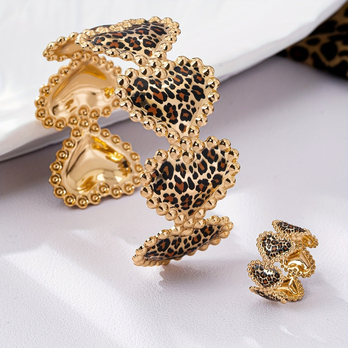 Classy Leopard Print Heart Jewelry Set