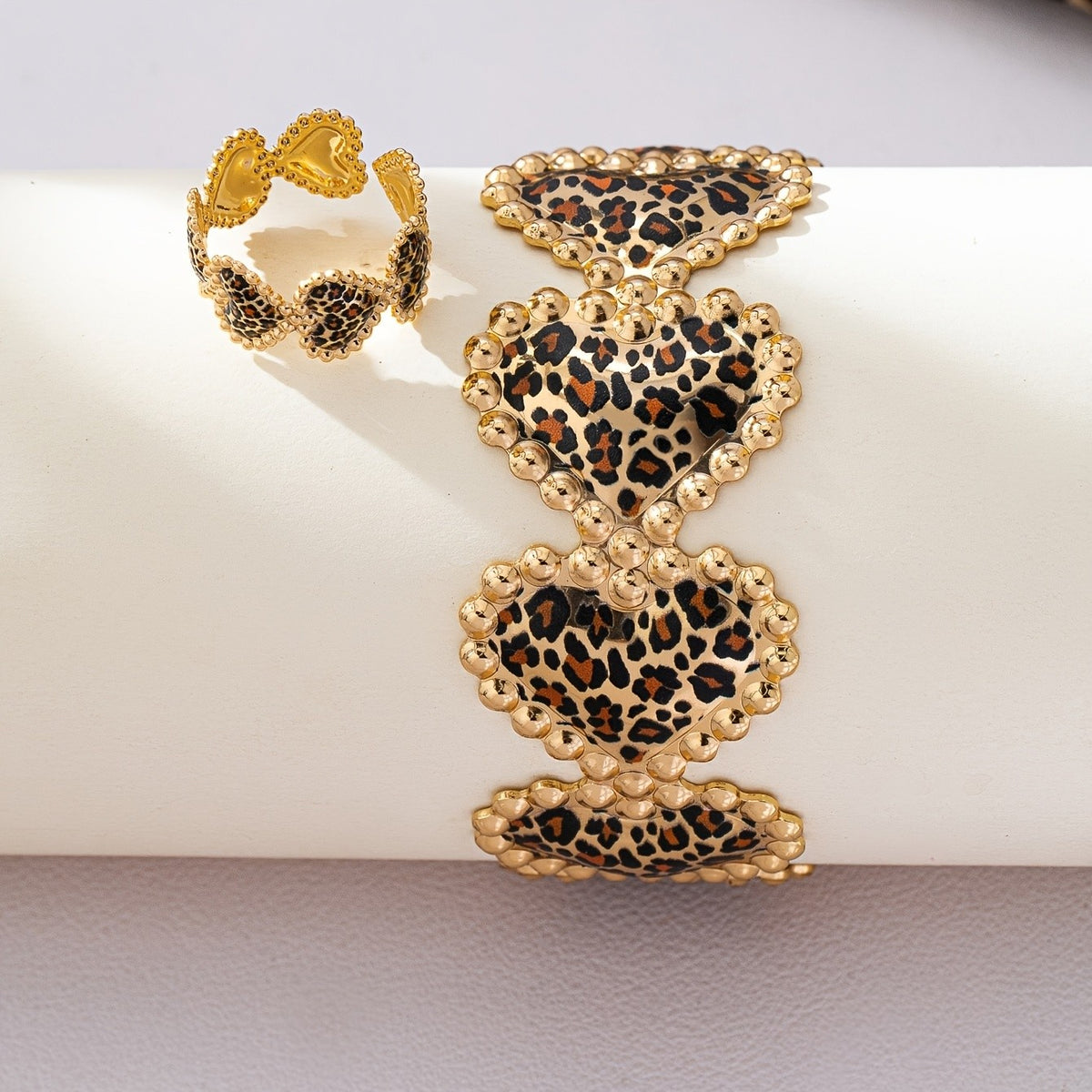 Classy Leopard Print Heart Jewelry Set