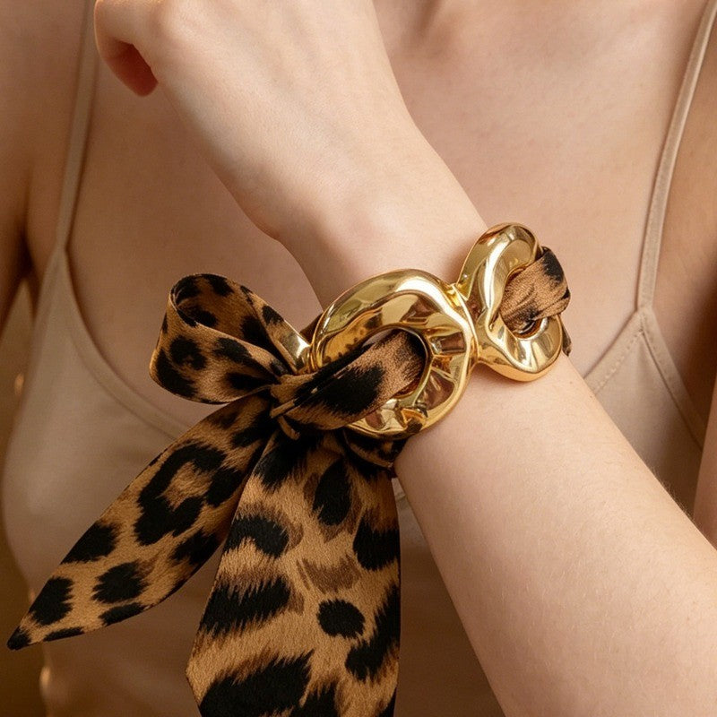 Classy Leopard Print Scarf Link Bracelet