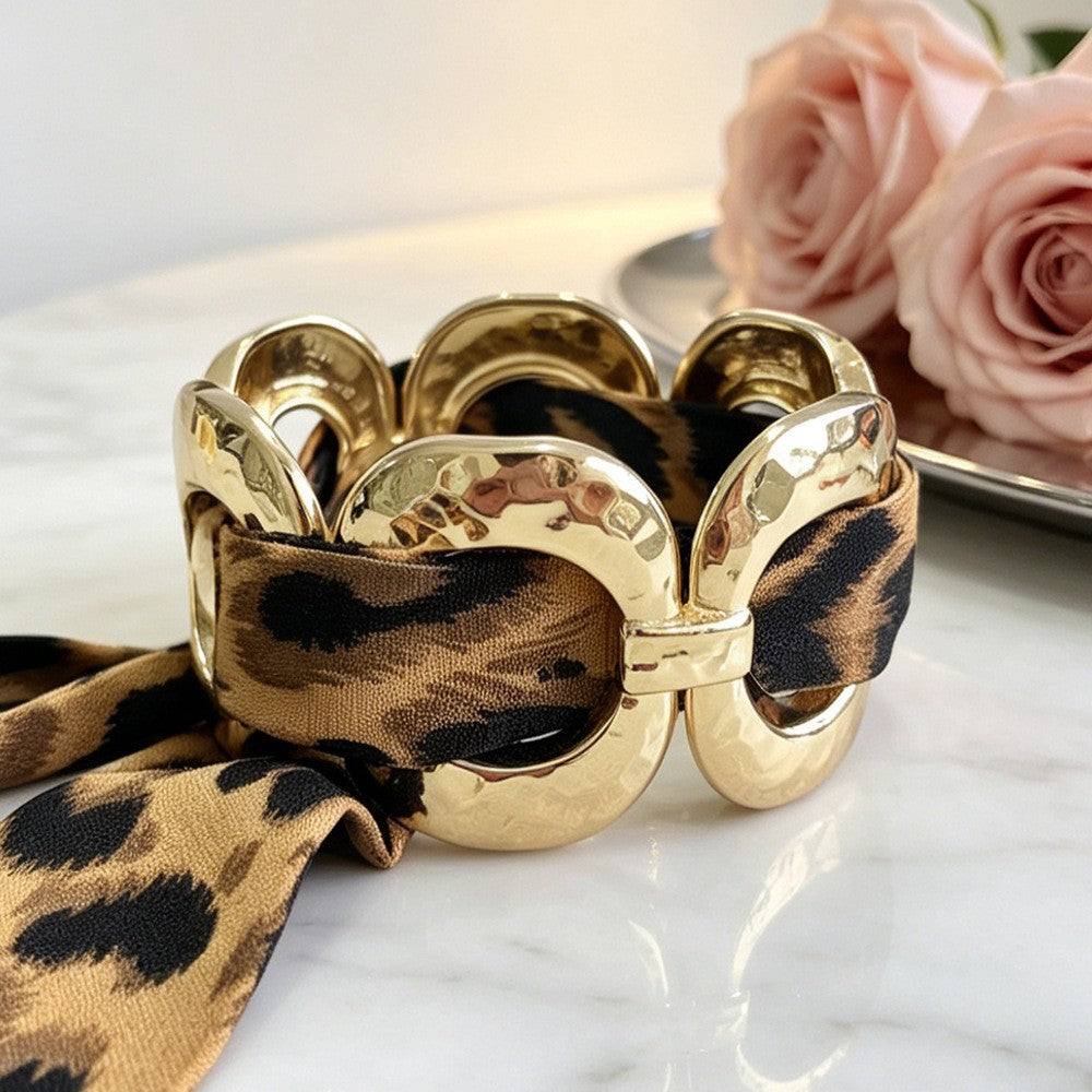 Classy Leopard Print Scarf Link Bracelet