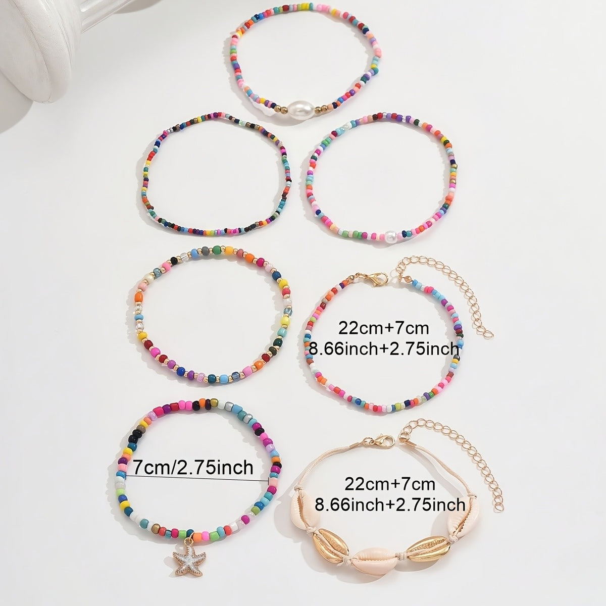 Boho Colorful Shell & Starfish Anklet Set