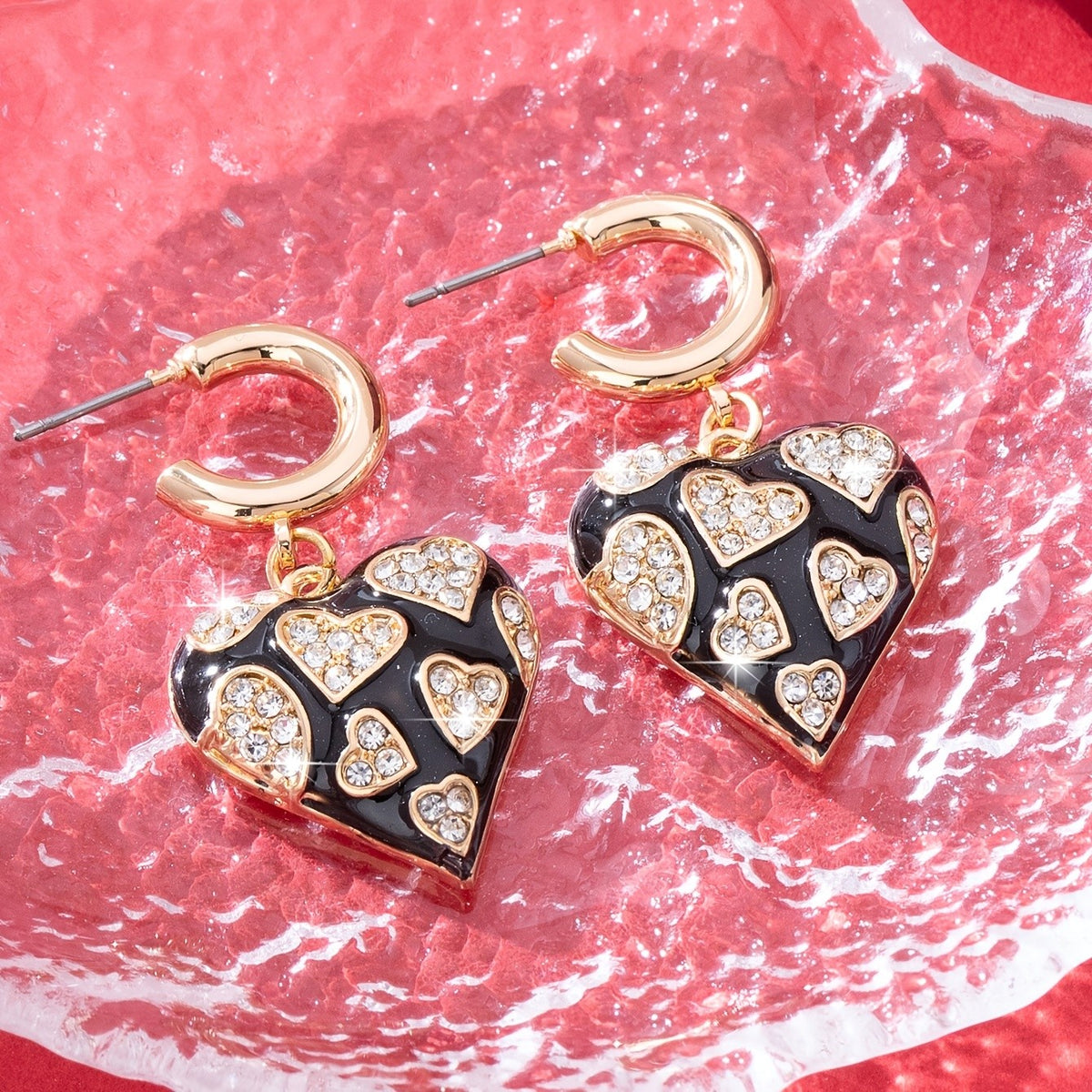 Elegant Black Heart Drop Earrings