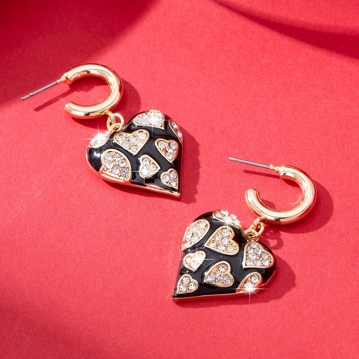 Elegant Black Heart Drop Earrings