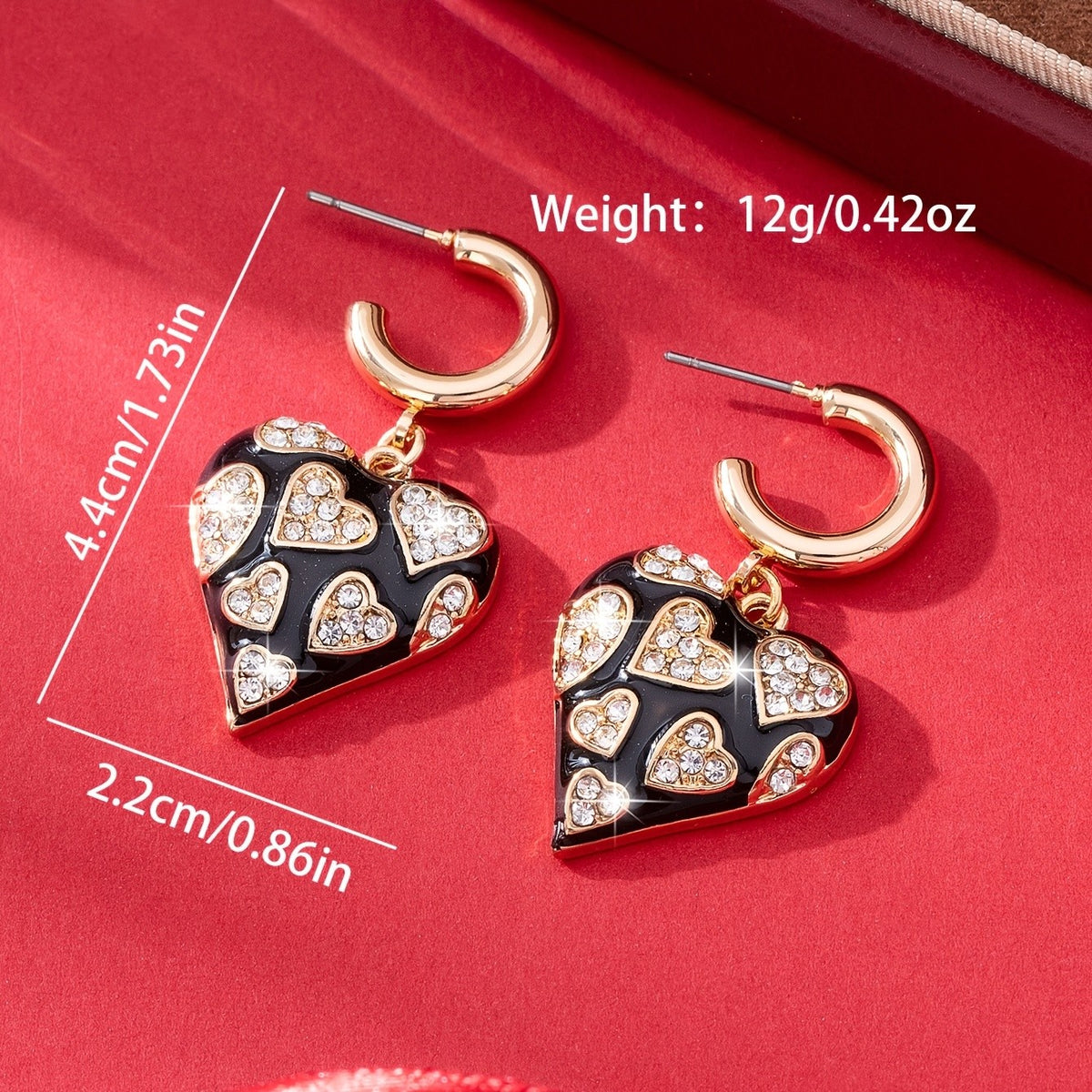 Elegant Black Heart Drop Earrings