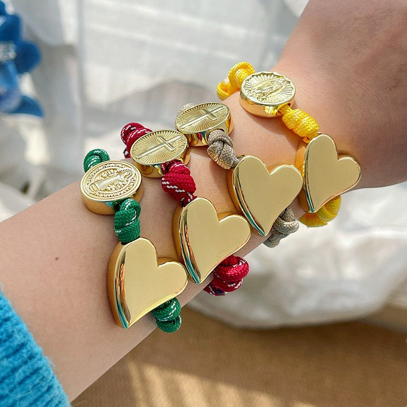 18k Boho Braided Heart Medal Bracelet