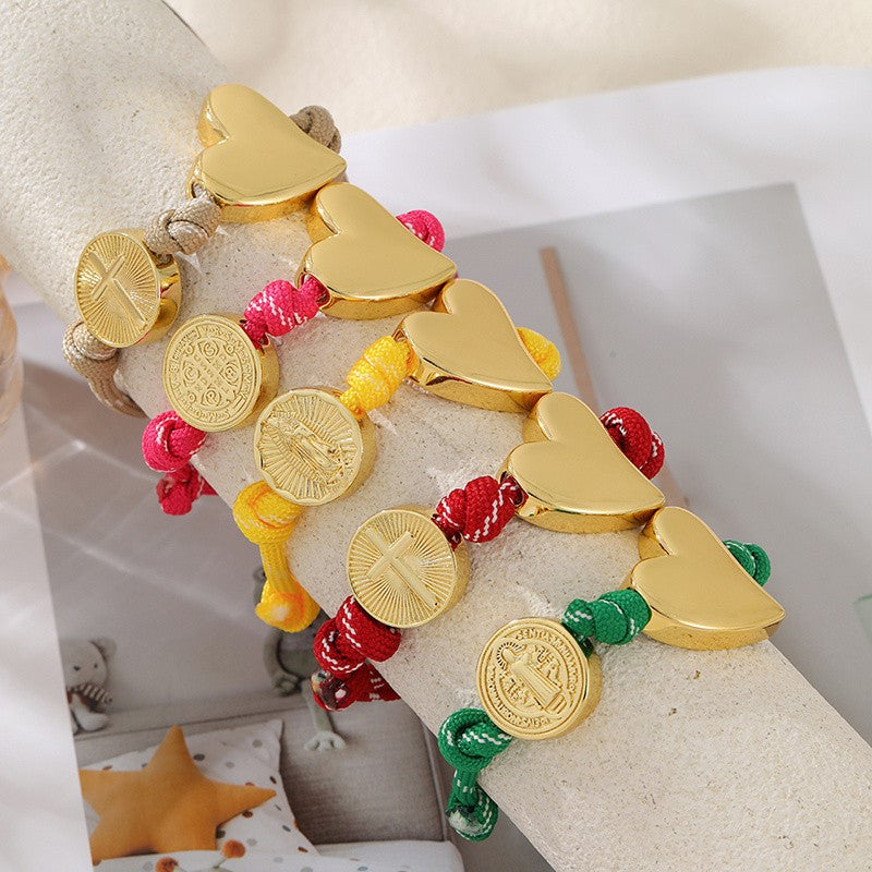 18k Boho Braided Heart Medal Bracelet