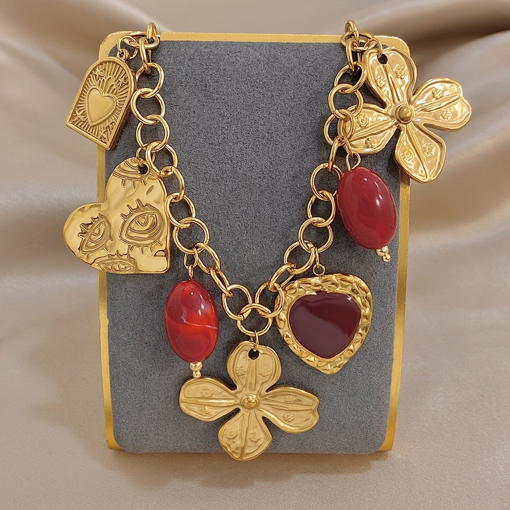 Boho Floral Heart Charm Necklace