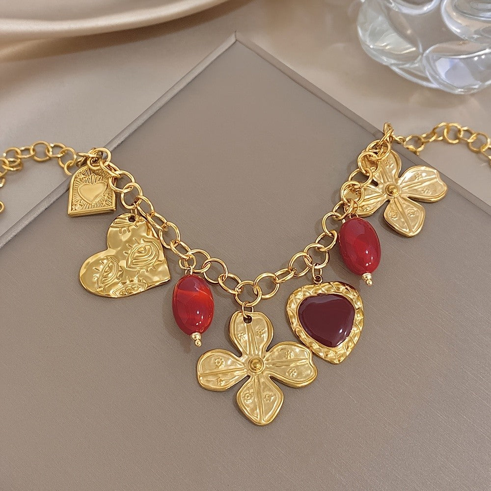 Boho Floral Heart Charm Necklace