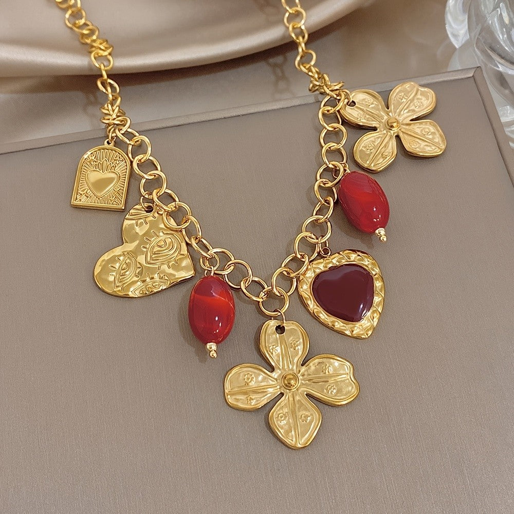 Boho Floral Heart Charm Necklace